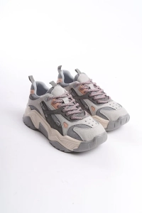 Kadın Gri Bağcıklı Yüksek Taban Sneaker Spor Ayakkabı